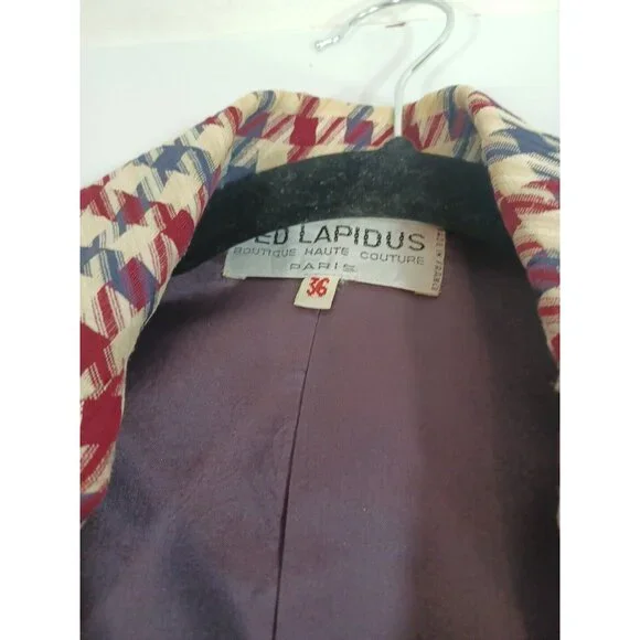 Ted Lapidus Paris Vintage Haute Couture 1970 Houndstooth Women Blazer Jacket M - Picture 7 of 16